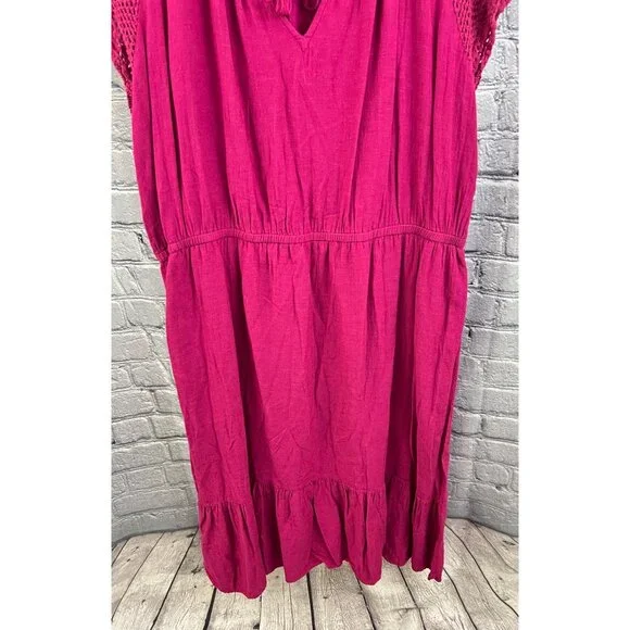 Old Navy Women's Berry Pink Crochet Lace Sleeve Tiered  Midi Dress Size XXL - Picture 5 of 11